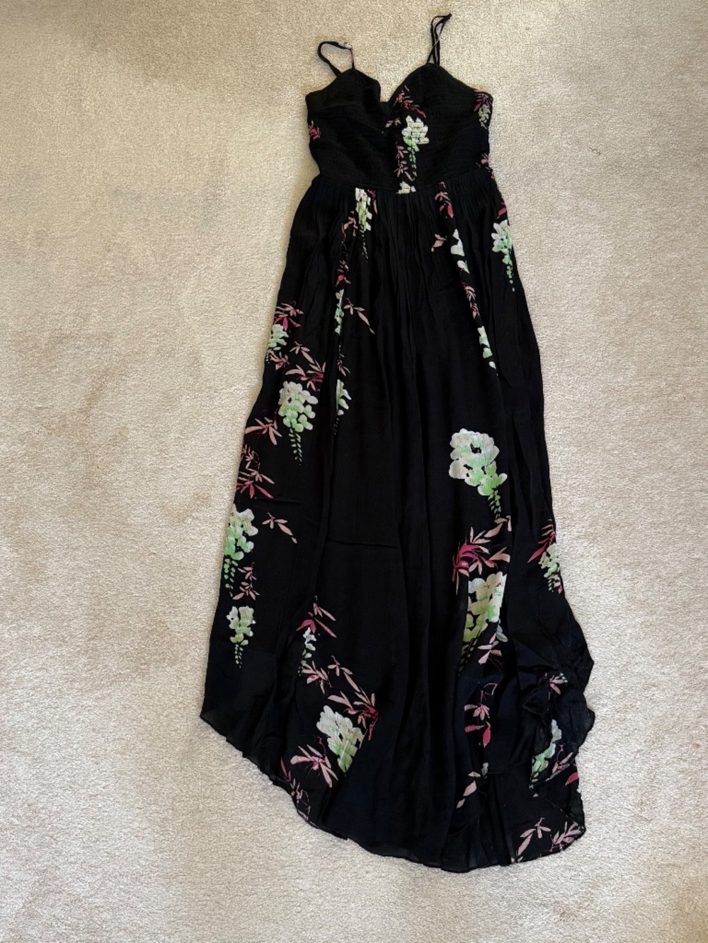 Free People Black Floral Maxi Dress | Size Small | Adjustable Straps - Picture 3 of 3